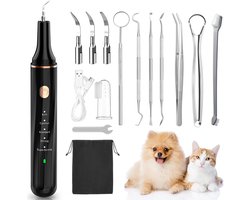 Elektrische tandsteenverwijderaar voor honden - 14-delige professionele gebitsreinigingsset met ultrasone technologie en LED-licht