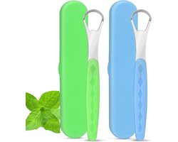 Metalen Tongschraper voor Volwassenen en Kinderen - Vermindert Slechte Adem, Ademverfrisser, Lichtblauw en Lichtgroen