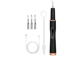 Tandenreinigingsapparaat, tandheelkundig reinigingsinstrument, tandsteenverwijderaar, tandenreiniger met 4 reinigingskoppen, zwart