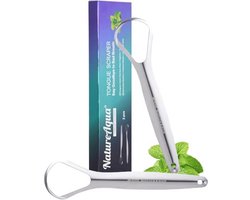 Tongreiniger roestvrij staal (2 stuks), 100% beste antimicrobieel materiaal, stabiele handgrepen, tongreiniger, tongschraper tegen slechte adem (enkele laag)