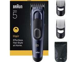 Braun Haartrimmer Tondeuse Series 5 HC5550 + 4 Tools - Levenslang Scherp Scheerblad - 17 Lengtes - Blauw