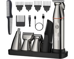 Elektrische tondeuse - Mannen Trimmer - 5-in-1 Gezicht & Lichaam Set - Met Ritsmes & Type-C - IPX4 Waterdicht & Draagbaar - Incl. Opbergstandaard - Voor Snor & Baard & Neushaar