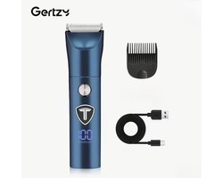 Gertzy Tondeuse - Digitale Clipper - 3 Ingebouwde modi's/standen - Verchroomd Metaal Behuizing - Usb Oplaadbare Trimmer voor Gezichtshaar, Hoofdhaar en Lichaamshaar - Batterij Indicator - Perfecte Lichaamshaar Verzorging - Kleur: Blauw