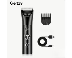 Gertzy Tondeuse - Digitale Clipper - 3 Ingebouwde modi's/standen - Verchroomd Metaal Behuizing - Usb Oplaadbare Trimmer voor Gezichtshaar, Hoofdhaar en Lichaamshaar - Batterij Indicator - Perfecte Lichaamshaar Verzorging - Kleur: Zwart