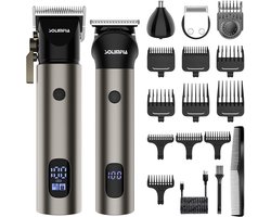 Hatteker Professionele 3-in-1 Tondeuse Set voor Mannen – Draadloze – Haartrimmer, T-Blade Trimmer en Neustrimmer – Complete Grooming Set – Grijze