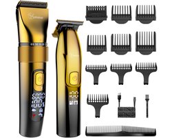 Hatteker Professionele Tondeuse Set – Haartrimmer & Baardtrimmer voor Heren – T-Blade Precisietrimmer – IPX7 Waterdicht – Goud