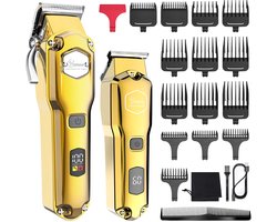 Hatteker Professionele Tondeuse Set voor Heren – Baardtrimmer & Haartrimmer – IPX7 Waterdicht – USB Oplaadbaar – T-Blade (Goud)