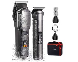 HATTEKER Tondeuse en 4-in-1 Trimmer Set – Haar- en Baardtrimmer, Precisietrimmer, Neushaartrimmer, Lichaamshaartrimmer – Opbergcase – Cadeau voor Mannen – Grijze