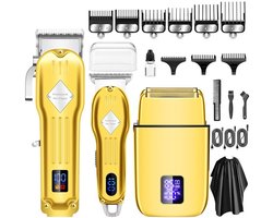 HAUSS SPOLE Baardtrimmer Mannen Set Van 3 - Verzorging Voor Mannen-Trimmer voor Baard en Lichaam - 180 min draadloos gebruik - Trimmer voor Hoofd & Baard - Haartrimmer mannen - Waterdicht - Goud