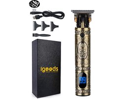 Igoods Tondeuse - Luxe Tondeuse met Display - Professionele Trimmer - Groomer - Scheerapparaat - Baardtrimmer - Draadloos - USB Opladen - Inclusief 3 opzetkammen – Goud