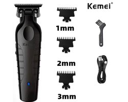 Krachtige Kemei Tondeuse - Keramische Trimmer - Usb-Oplaadbare Scheerapparaat voor Gezichtshaar, Hoofdhaar en Lichaamshaar - Perfecte Lichaamshaar Verzorging - Kleur: Zwart
