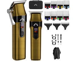 MODFU Tondeuse & Trimmer Set – 2-in-1 – 5° Verstelbaar Mes 0,5-2,5mm – 3 Snelheden – IPX7 Waterdicht – LCD-display – 210 min Gebruiksduur – 11 Opzetkammen – USB-oplaadbaar