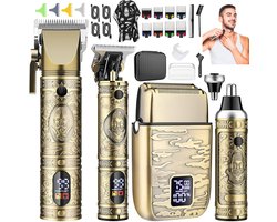 OKWISH Tondeuses - Haar Tondeuse Set met Trimmer en Oplaadbare Tondeuse, Tondeuse met Opzetkammen, Professionele Tondeuse Set, Roestvrij Staal, Goud