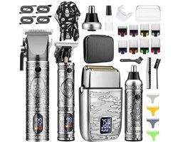 OKWISH Tondeuses - Haar Tondeuse Set met Trimmer en Oplaadbare Tondeuse, Tondeuse met Opzetkammen, Professionele Tondeuse Set, Roestvrij Staal, Zilver