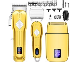 OKWISH Tondeuses - Haar Tondeuse Set voor Thuis met Trimmer Set, Draadloze Oplaadbare Tondeuse, Professionele Kapsel Tondeuse, Metaal Roestvrij Staal, Goud