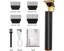 Professionele tondeuse, haartrimmer, baardtrimmer, scheerapparaat en tondeuse met USB, 1200 mAh capaciteit en 4 x opzetkammen.