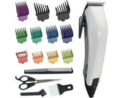 Professionele Tondeuseset - met Snoer – 16-Delig met 9 Kleurgecodeerde Kammen (1,5-25 mm), Schaar, Kam & Nekborstel – Roestvrijstalen Zelfslijpende Messen – Conische Hendel (0,5-2 mm) – Inclusief Schoonmaakaccessoires