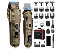Scttomon Professionele Tondeuse en 6-in-1 Trimmer Set voor Mannen – Haarknipper, Baardtrimmer, Precisietrimmer, Neustrimmer en Lichaamstrimmer – Complete 6-in-1 Verzorgingsset – Bronzen