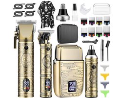 STILVORA Tondeuses - Draadloze Tondeuse Set met Haar Tondeuse en Trimmer, LED Display, Professionele Tondeuse Set, Oplaadbare Tondeuse, Roestvrij Staal, Goud