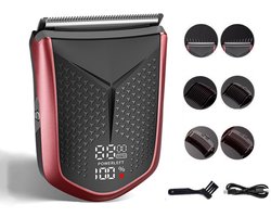 Tondeuse-All-in-One Precisietrimmer, Apparaat voor Gezicht en Hoofd-4 Lengtestanden (2-15 mm)-Waterdicht-Zelfslijpende Mesjes-Draadloos-Batterij Indicatie USB oplaadbare 120 min batterijduur (Rood)