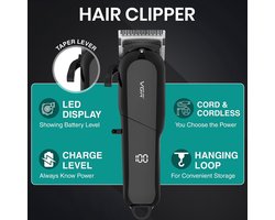 Tondeuse Draadloos voor Mannen – VGR V-118 – Professionele Barber Hair Clipper – LED Display – 6 Lengtestanden – 2000mAh – 200 Min Batterijduur