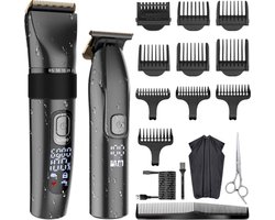 Tondeuse en T-Bladtrimmer - 2-in-1 - Baardtrimmer Mannen - Incl. 9 Opzetstukken - Precisietrimmer - Scheerapparaat - 1.5 Uur Laden, 150 minuten Gebruiksduur - Verstelbaar per 0.5mm - Trimmer - Kapperstools - Haartrimmer - Vaderdag Cadeau voor Papa