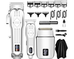 Tondeuse mannen-Baardtrimmers-Professionele Draadloze Tondeuse-Kappersmantel-Baardverzorgings set-voor Thuis, Kapper-zilver
