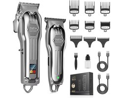 Tondeuse voor mannen met oplader T-blade haarbaardtrimmerset professionele tondeuse voor haarknipset met led-display, draadloze tondeuse voor mannen, vrouwen, kinderen, kappersverzorgingsset voor