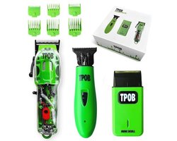 TPOB Slime 2 Kapper Tondeuses Trimmer Scheerapparaat Set voor Mannen met Mat Groen Case en X Fade Blade