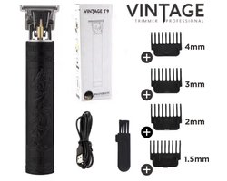 Vintage T9 Tondeuse - Draadloze T-Blade Tondeuse Mannen - USB - Inclusief oplader - Trimmer - Haarsnijmachine - Tondeuse - Baardhaar trimmer - Zwart - Hoofdhaar trimmer - Mannen - Fade - 4 Maten - Clips - Inclusief handleiding
