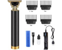Vintage T9 Tondeuse Trimmer Professional| BARBER SHOP LOGO| Luxe Tondeuse Trimmerset| Draadloze Tondeuze | USB Oplaadbaar| LED Display| Zwart Goud Inclusief Luxe LOGO Barbershop|