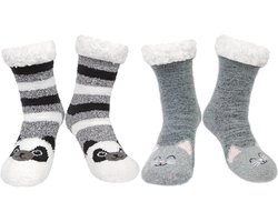2 Paar Warme Dames Knuffelsokken - Antislip Huissokken met Schattige Patroon