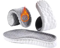 2 paar winterzolen dames heren schoenzolen thermisch warme bont inlegzolen thermische winter latex schuim inlegzool extra dik,Grijs,EU 37-38