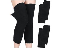 3 stuks winterverdikte kniebeschermers voor dames - thermische kniebeschermers - one size fits all - kniebeschermers van zacht koraalfleece - kniebeschermers met compressiemouwen - voor artritis - warme pluche kousen - zwart
