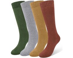 4 Paar Warme Kniekousen Dames - Pluizige Thermische Winter Sokken - Cozy Dij Hoge Sokken