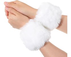 Allecto Plus - Polswarmers van kunstbont in wit voor dames en meisjes. Set van 2 stuks voor warme polsen. Ideale accessoire voor vrouwen.