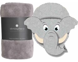 Apollo - Fleece deken grijs 125 x 150 cm met voetenwarmer slof olifant one size