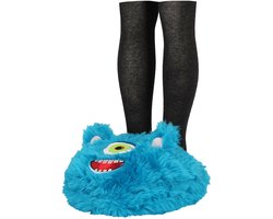 Apollo Grote voetenwarmer slof - monster - blauw - one size - 30 x 27 cm - polyester - dierensloffen
