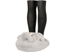 Apollo Grote voetenwarmer slof - olifant - grijs - one size - 30 x 27 cm - polyester - dierensloffen