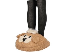 Apollo Grote voetenwarmer slof - Terriër hond - bruin - one size - 30 x 27 cm - polyester - dierensloffen