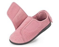 Comfortabele Dames Pantoffels met Verstelbare Sluiting en Traagschuim - Geschikt voor Brede Voeten en Oedeem - Licht Zalm Roze, Maat 41 EU