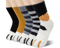Dames Fuzzy Sokken 5 Paar - Warme Pluizige Wintersokken voor Binnen - Zachte Kattensokken