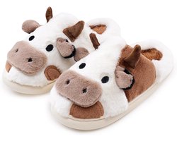 Dames Pluche Pantoffels Koe - Zacht, Warm en Comfortabel voor de Winter