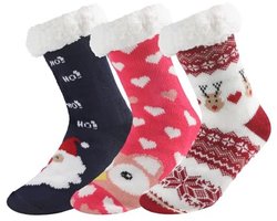 Dikke huissokken voor dames - 3 paar warme antislip kerst knuffelsokken (maat 38-42)