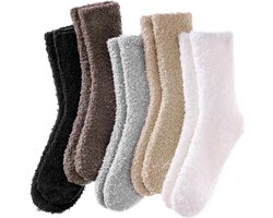 Dikke Warme Huissokken Dames Coral Fleece - 5 Paar Fluffy Cosy Bed Sokken Maat 35-41