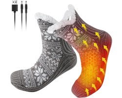 Elektrisch verwarmde voetenwarmer, zacht fleece oppervlak, USB-aansluiting, antislipzool, unisex, warme wintersokken