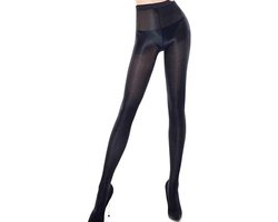 Glanzende danspanty voor dames, 70D elasticiteit, hoge taille, zwart, One size