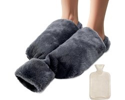 Grote 2 Liter Voetenwarmer met Zachte Pluche Hoes - Lekvrij & Warmte voor Thuis of Bureau