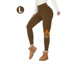 Livano Gevoerde Panty - Legging - Hoge Taille - Winter Panty - Fleece panty - Thermo Panty - Warme Panty - Elastisch - Koffie Maat L