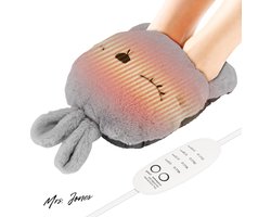 Mrs. Jones Elektrische verwarmde voetwarmers zachte USB-oplaadvoetwarmers antislip afneembare verwarmde schoenen met 4 temperatuurinstelling 4 timerinstelling voor voeten handen buik (grijs) .